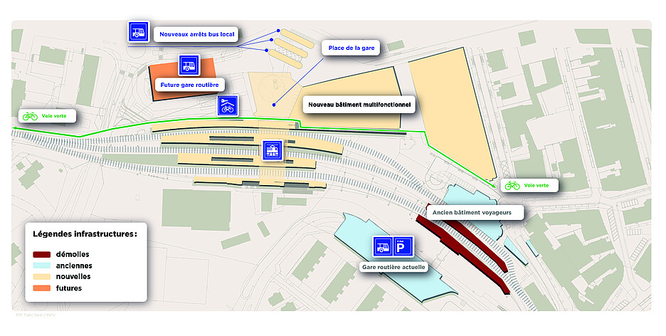 Illustration 1: Les TPF ont proposé de déplacer la gare de plusieurs centaines de mètres vers l’ouest.