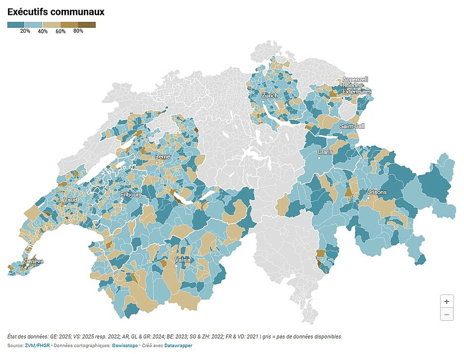 Proportion des femmes dans les exécutifs communaux des cantons participants.
