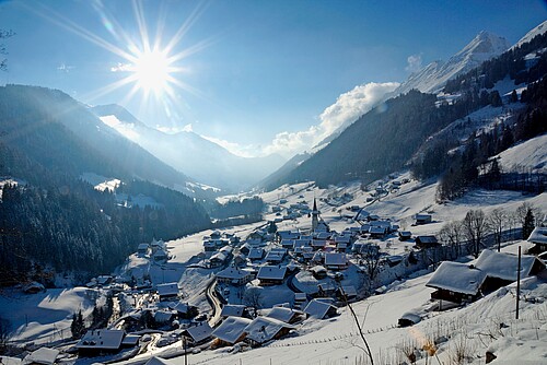 Vue sur le village de Jaun.