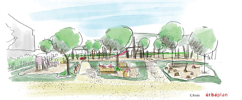 Un croquis fait en atelier d’une place de jeux à Orbe (VD).