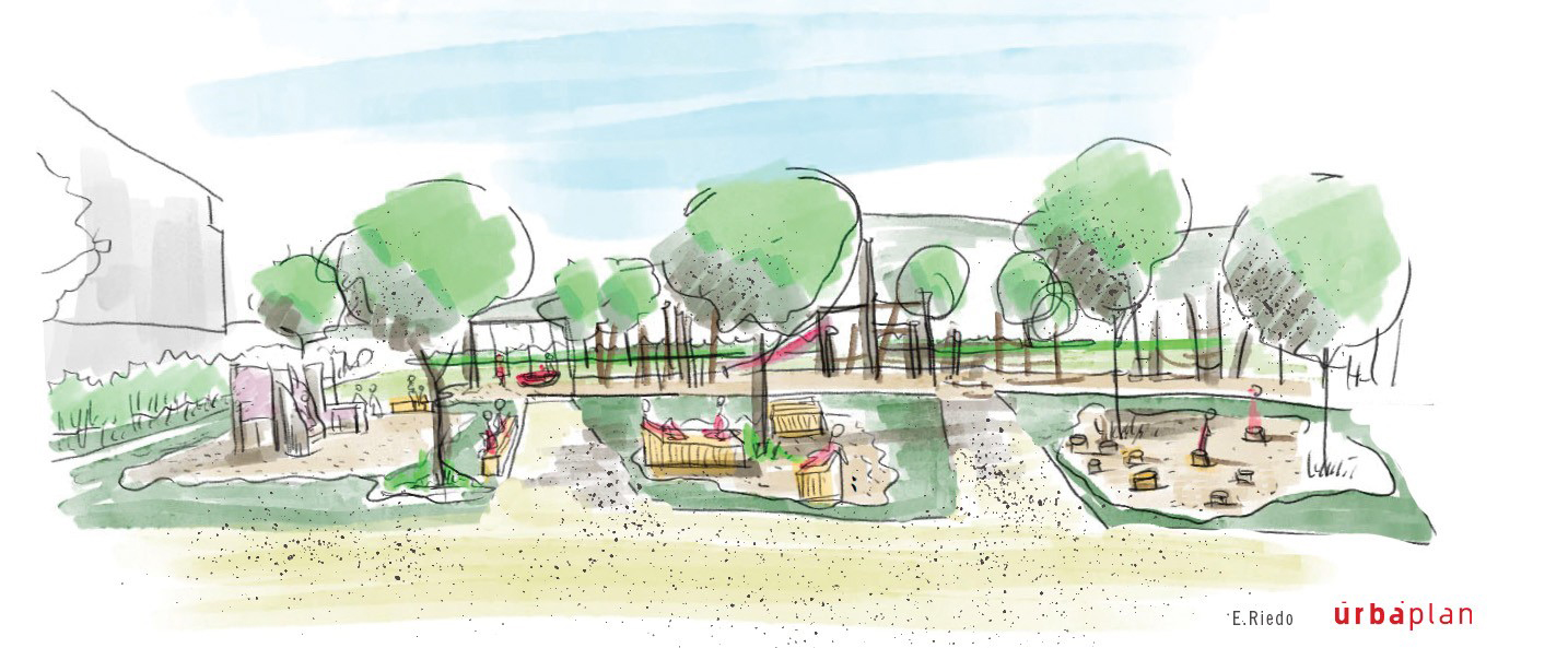 Un croquis fait en atelier d’une place de jeux à Orbe (VD).